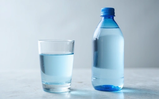 Botella de agua y vasos, simbolizando hidratación