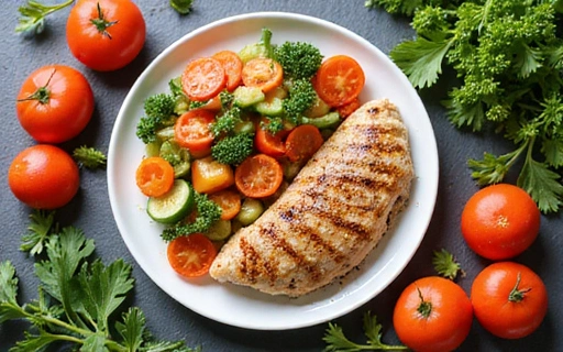 Plato colorido con verduras frescas y proteínas