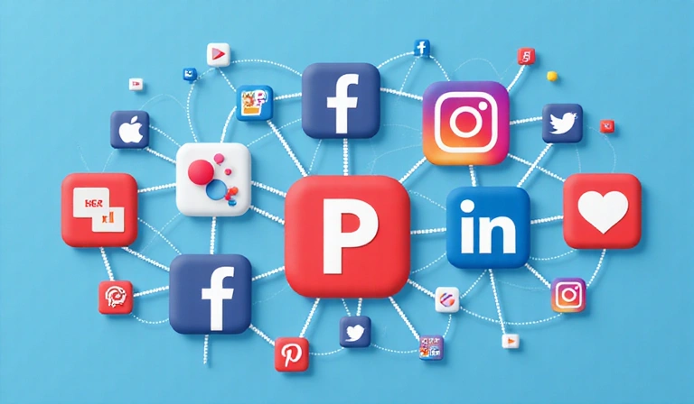 Iconos de redes sociales flotando dinámicamente