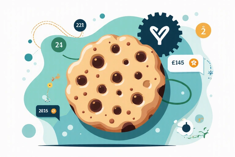 Ilustración de una galleta digital con chips de información, representando las cookies de internet.