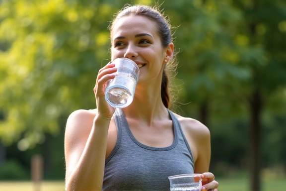 Persona haciendo ejercicio y bebiendo agua